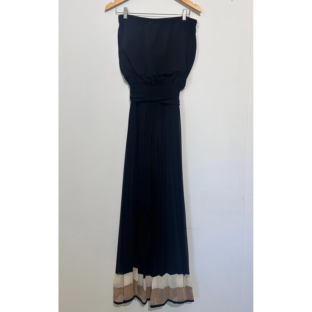 Strapless Belted Pant Romper Black, Cream, Tan Color block size Medium
